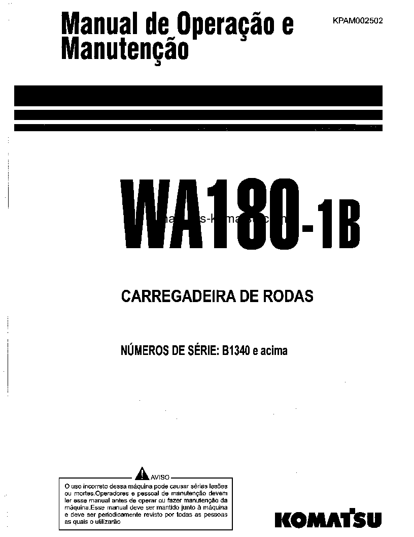 WA180-1(BRA)-B S/N B1340-UP Operation manual (Portuguese)