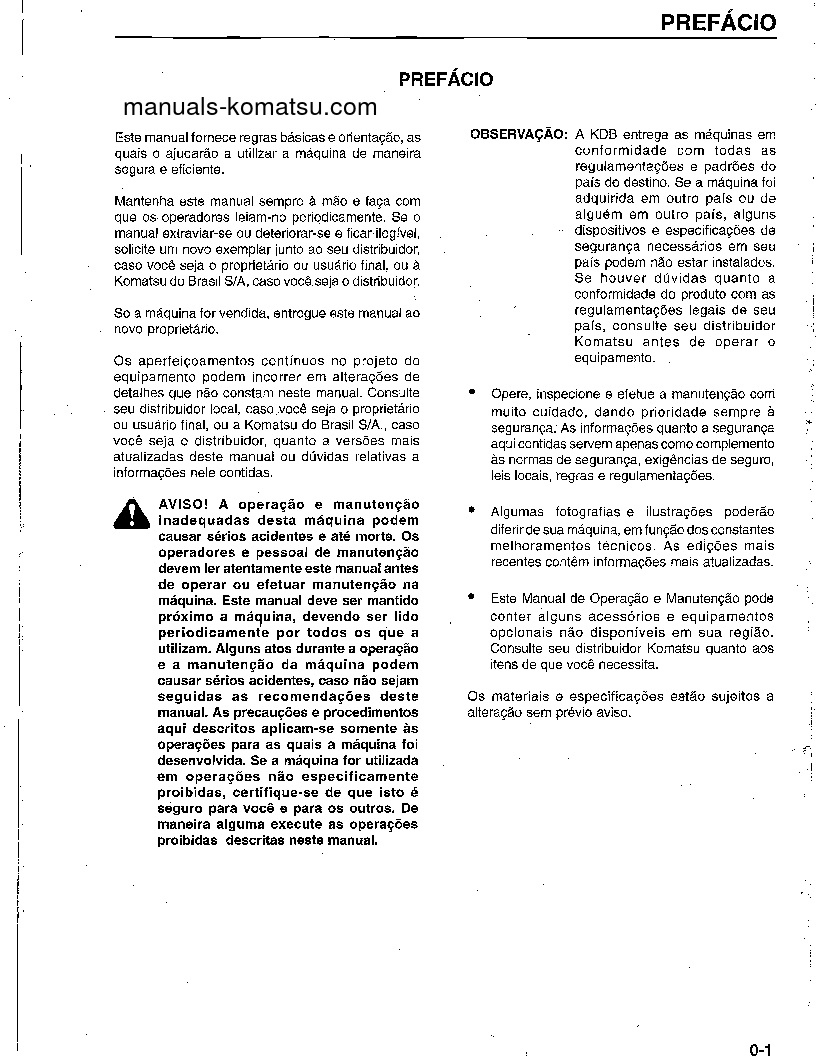 Protected: WA180-1(BRA)-B S/N B1340-UP Operation manual (Portuguese)