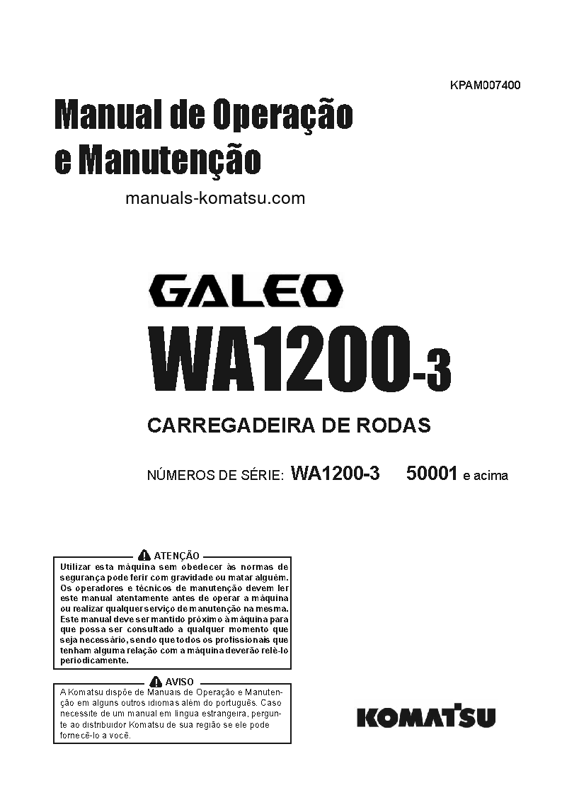 WA1200-3(JPN) S/N 50001-UP Operation manual (Portuguese)