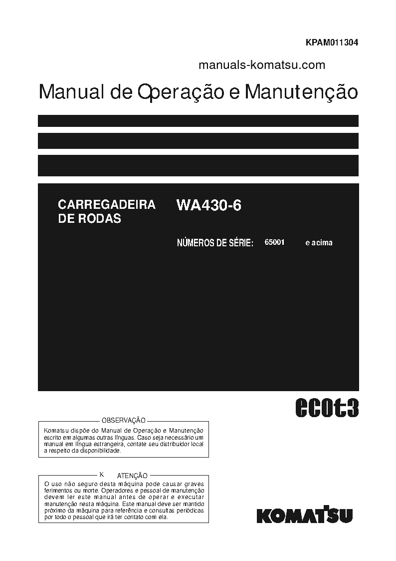 WA430-6(JPN) S/N 65001-UP Operation manual (Portuguese)