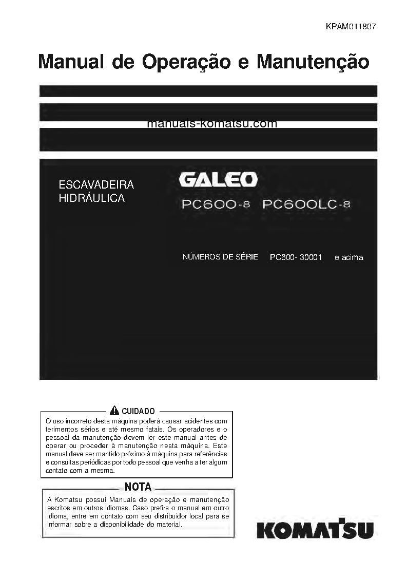 PC600LC-8(JPN) S/N 30001-UP Operation manual (Portuguese)
