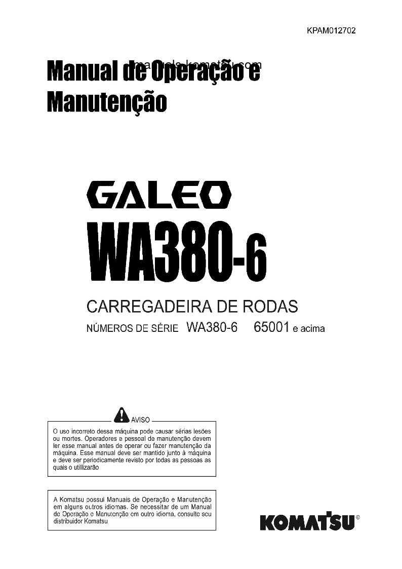 WA380-6(JPN) S/N 65001-UP Operation manual (Portuguese)
