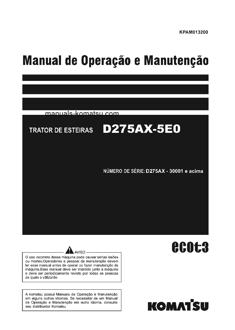 D275AX-5(JPN)-E0 S/N 30001-30131 Operation manual (Portuguese)