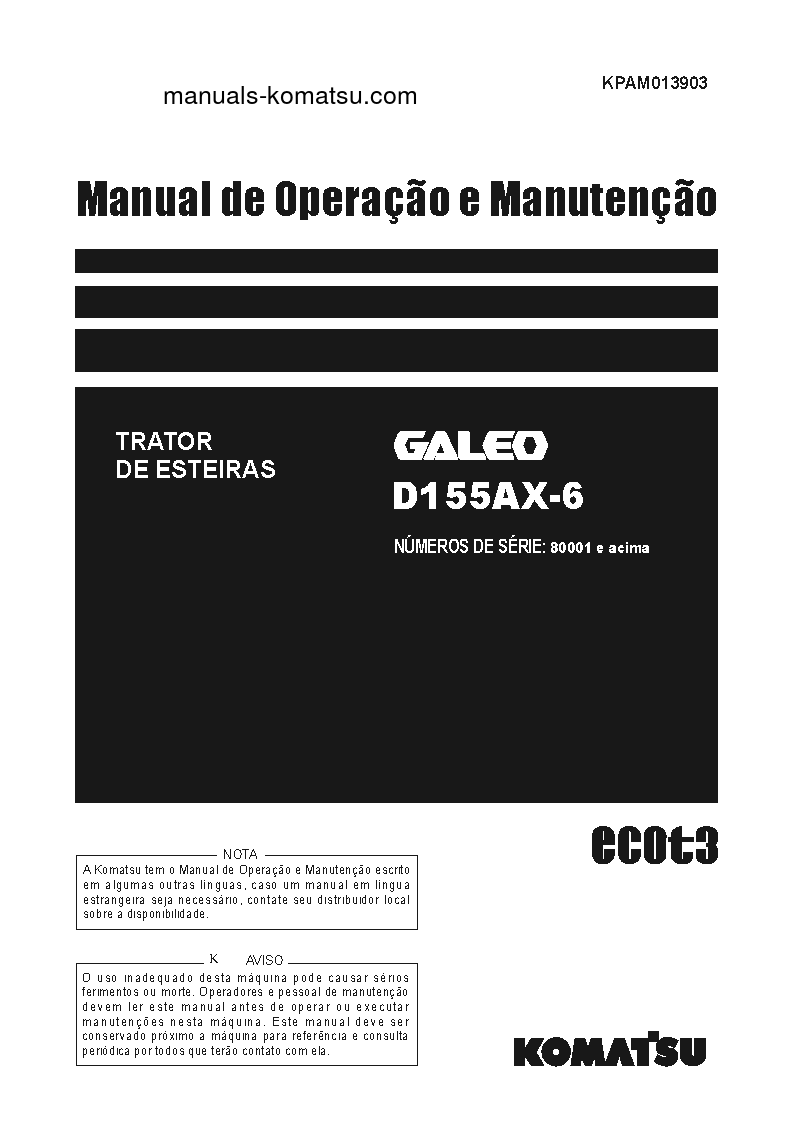 D155AX-6(JPN) S/N 80001-UP Operation manual (Portuguese)