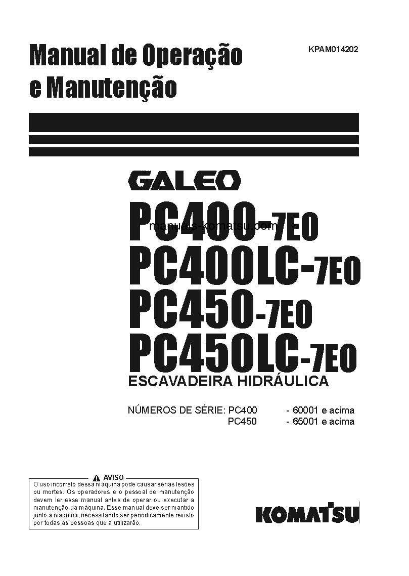 PC450LC-7(JPN)-E0 S/N 65001-UP Operation manual (Portuguese)