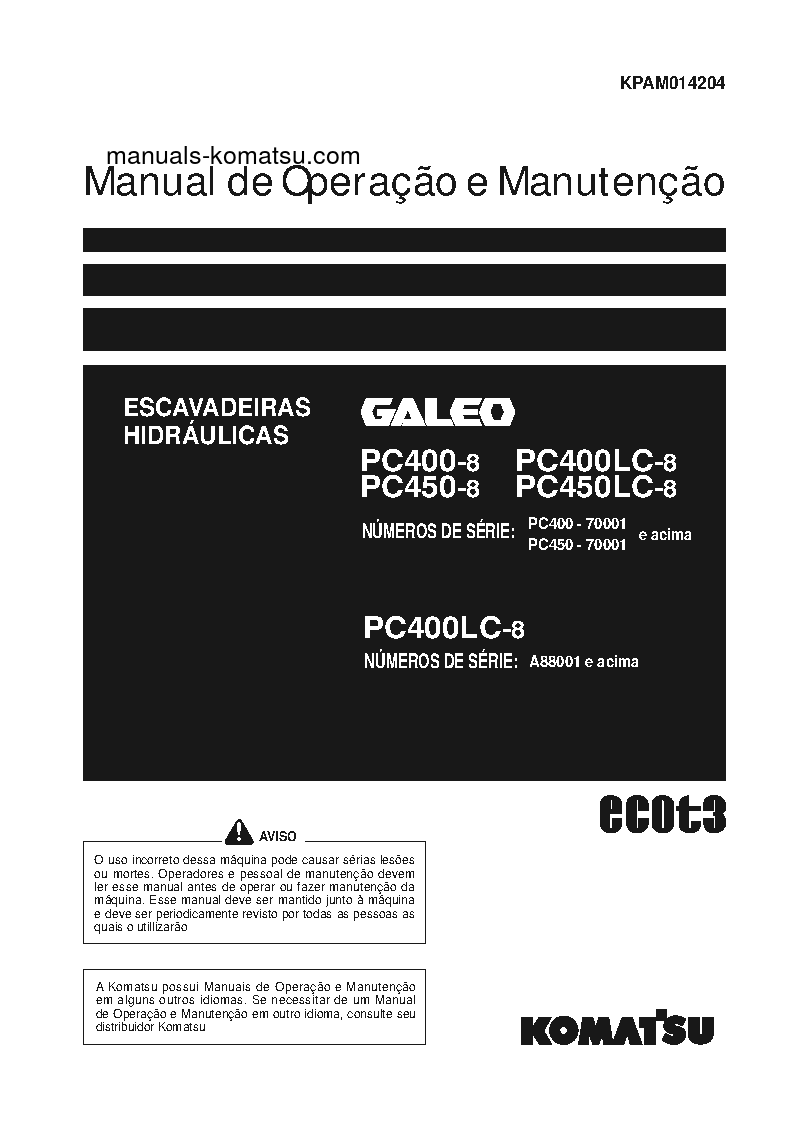 PC400LC-8(USA) S/N A88001-UP Operation manual (Portuguese)