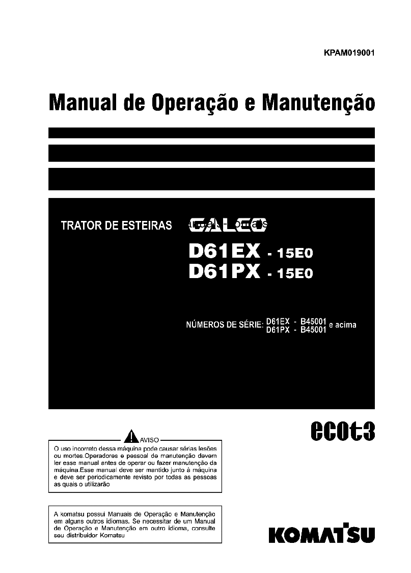 D61EX-15(BRA)-E0 S/N B45001-UP Operation manual (Portuguese)