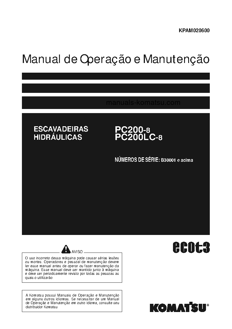 PC200-8(BRA) S/N B30001--UP Operation manual (Portuguese)