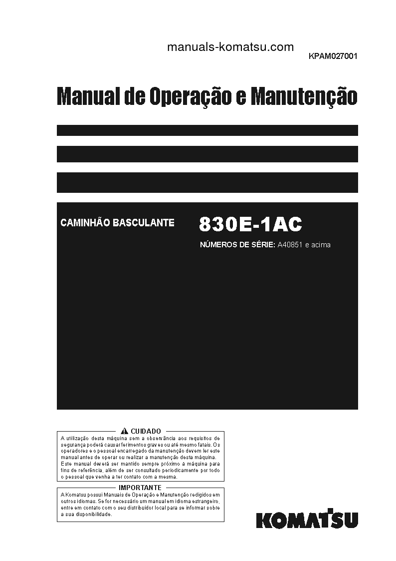 830E-1(USA)-AC S/N A40851-UP Operation manual (Portuguese)