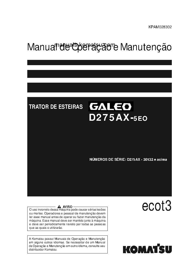 D275AX-5(JPN)-E0 S/N 30132-UP Operation manual (Portuguese)