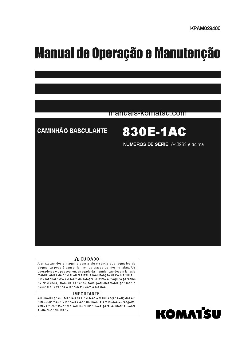 830E-1(USA)-AC S/N A40962-UP Operation manual (Portuguese)
