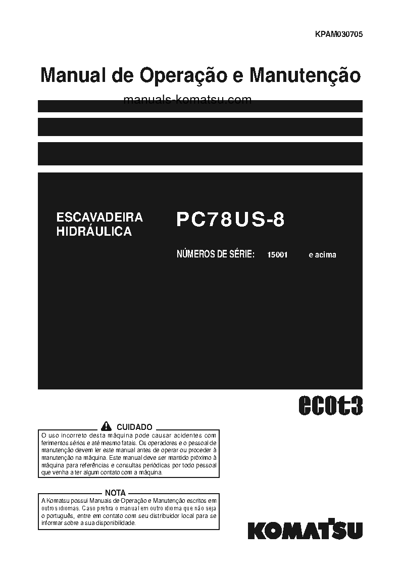 PC78US-8(JPN) S/N 15001-UP Operation manual (Portuguese)