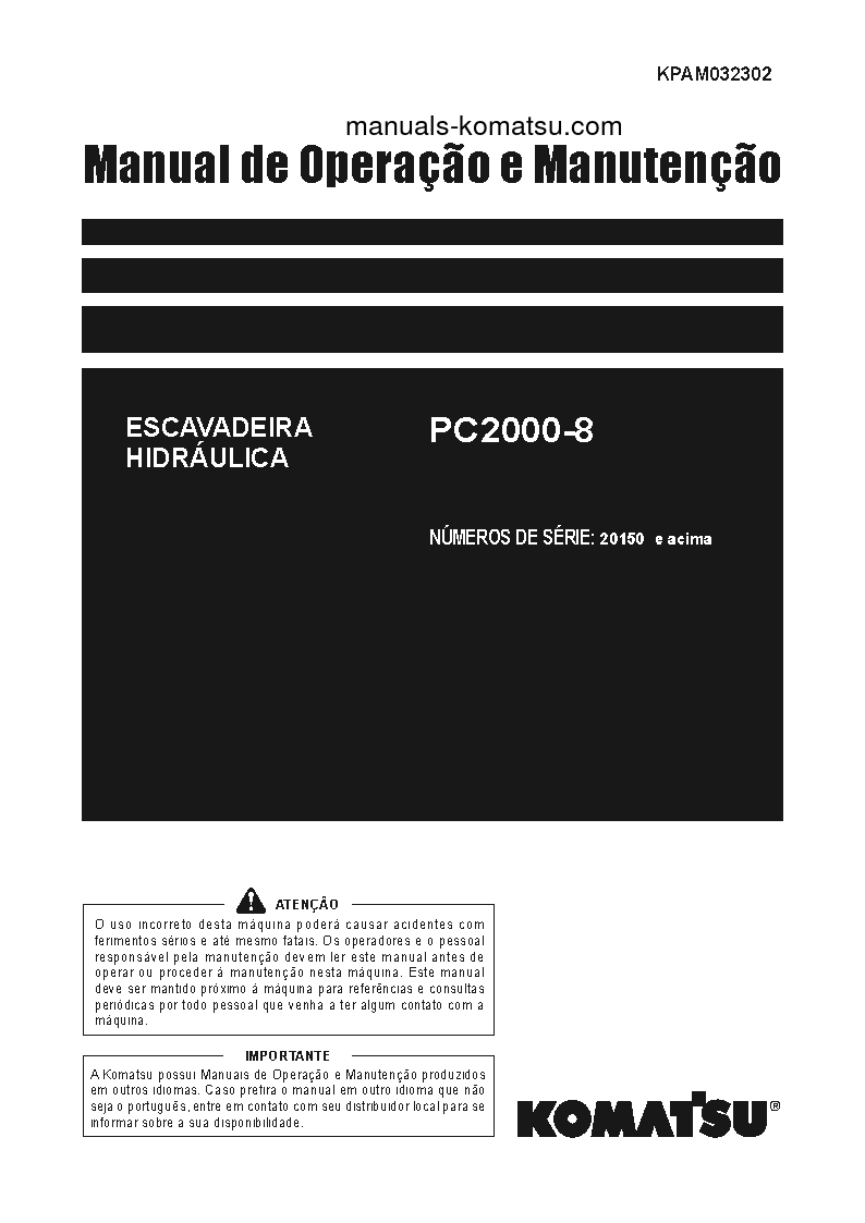 PC2000-8(JPN) S/N 20150-UP Operation manual (Portuguese)