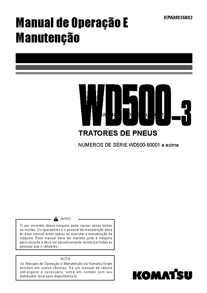 WD500-3(JPN) S/N 50001-UP Operation manual (Portuguese)