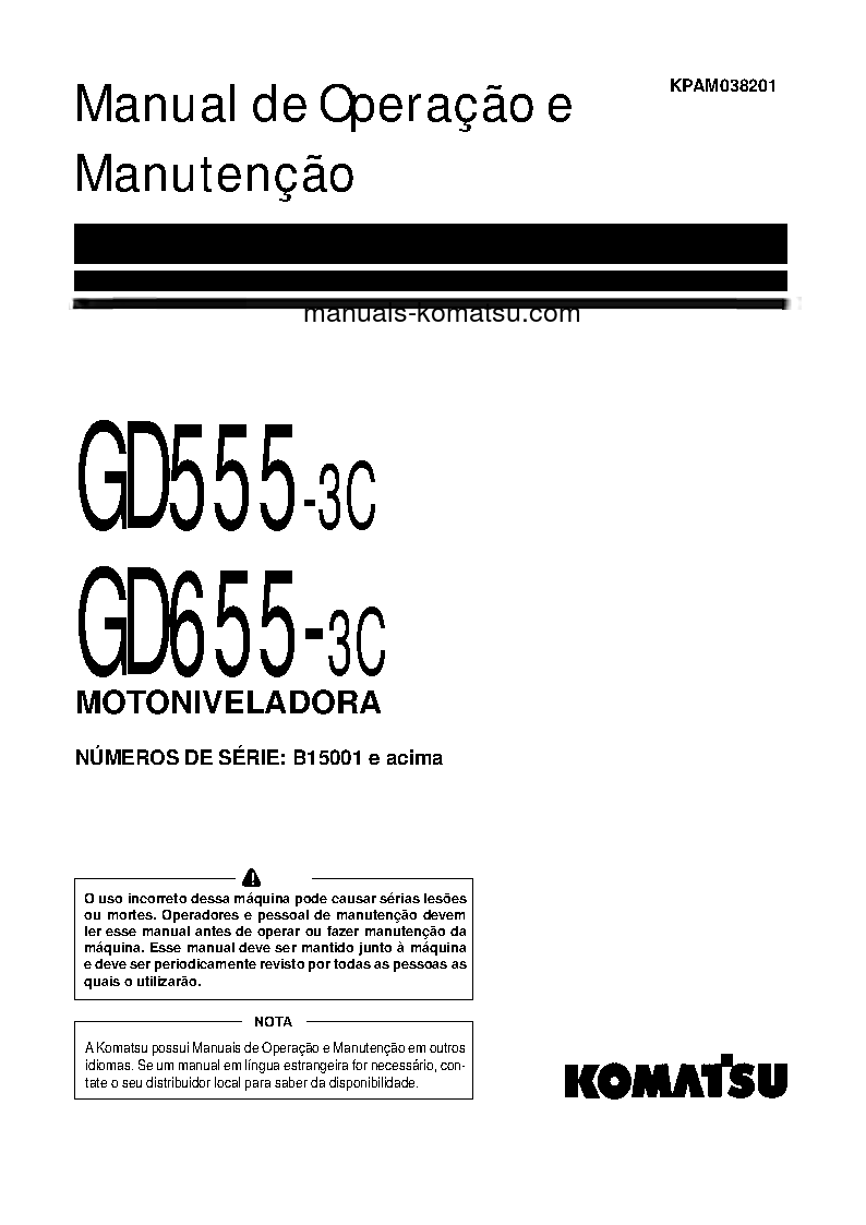 GD655-3C(BRA) S/N B15001-UP Operation manual (Portuguese)