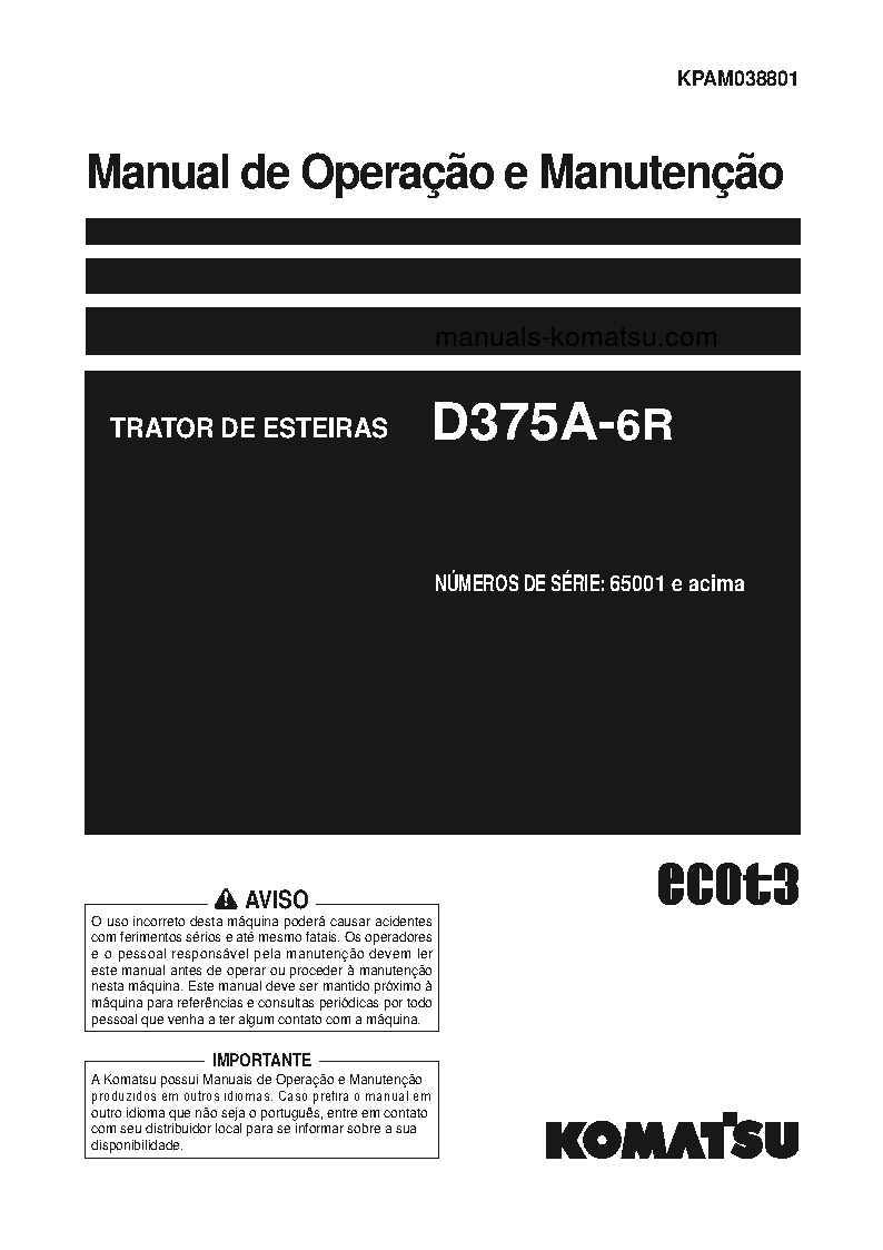 D375A-6(JPN)-R S/N 65001-UP Operation manual (Portuguese)