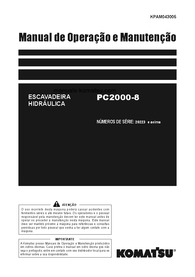 PC2000-8(JPN) S/N 20223-UP Operation manual (Portuguese)