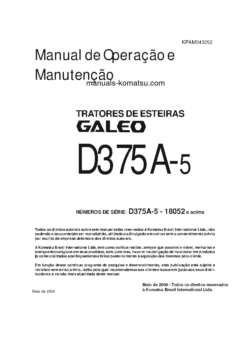 D375A-5(JPN) S/N 18052-UP Operation manual (Portuguese)