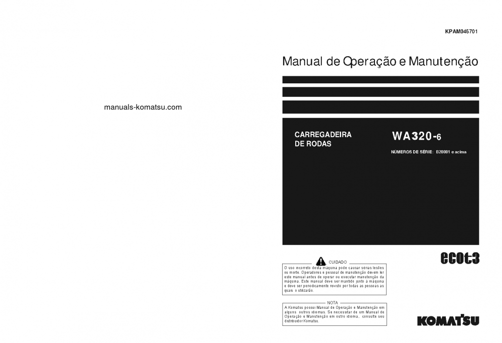 WA320-6(BRA) S/N B20001-UP Operation manual (Portuguese)
