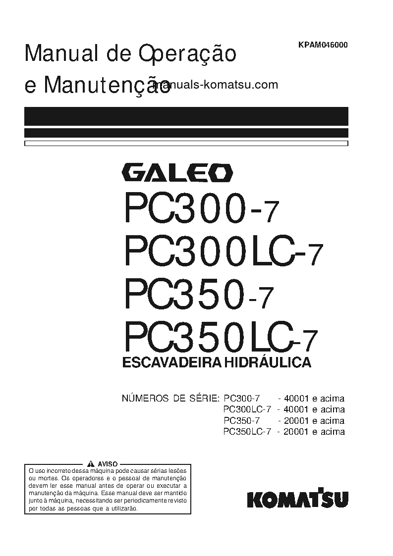 PC300-7(JPN) S/N 40001-UP Operation manual (Portuguese)