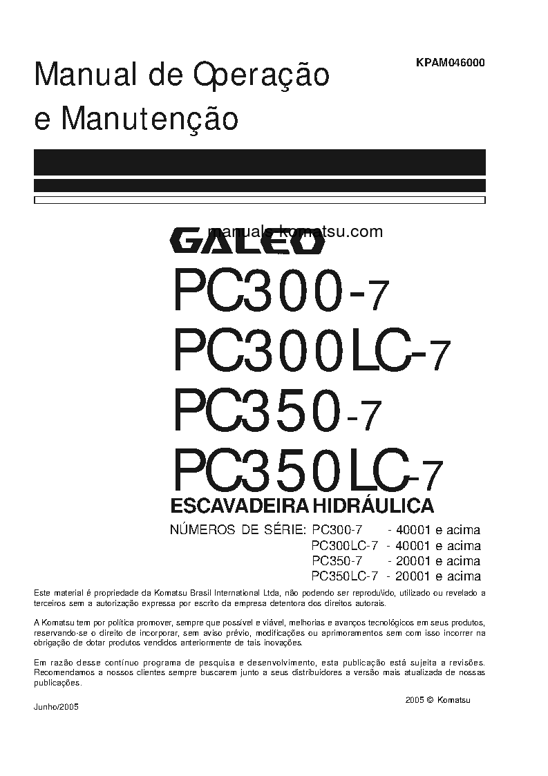Protected: PC300-7(JPN) S/N 40001-UP Operation manual (Portuguese)
