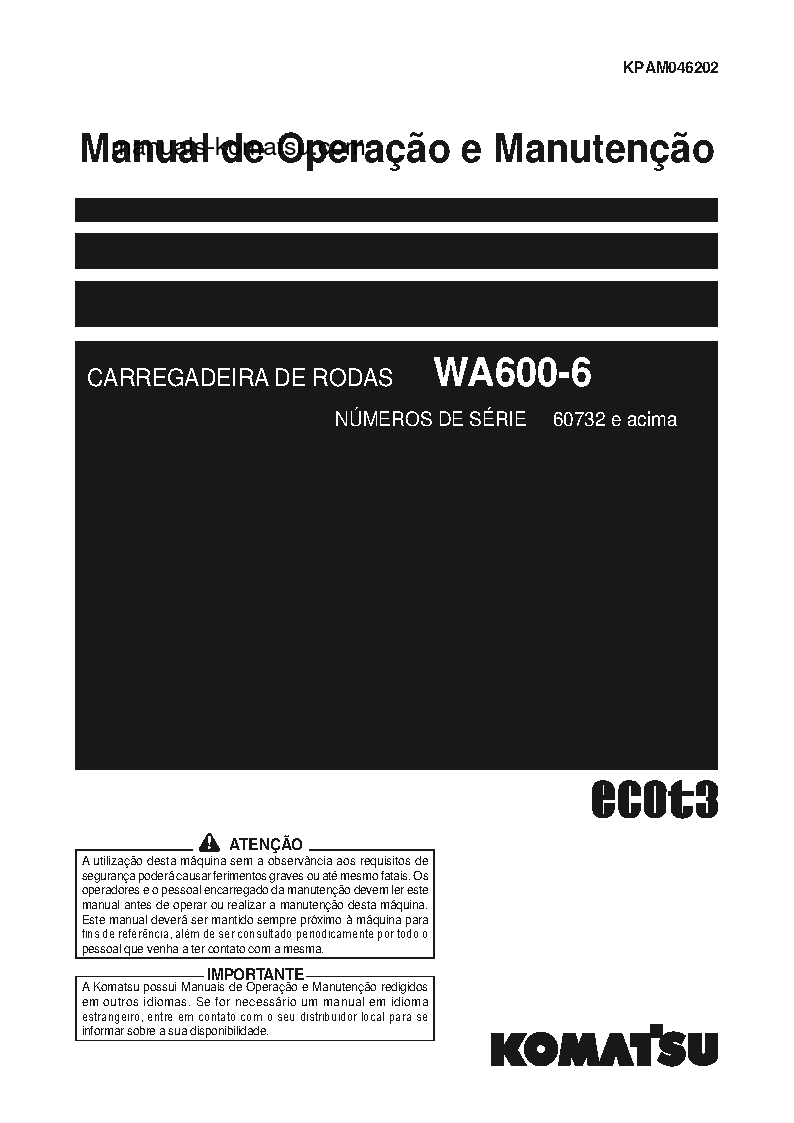WA600-6(JPN) S/N 60732-UP Operation manual (Portuguese)
