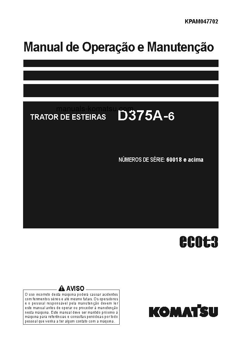 D375A-6(JPN) S/N 60018-UP Operation manual (Portuguese)