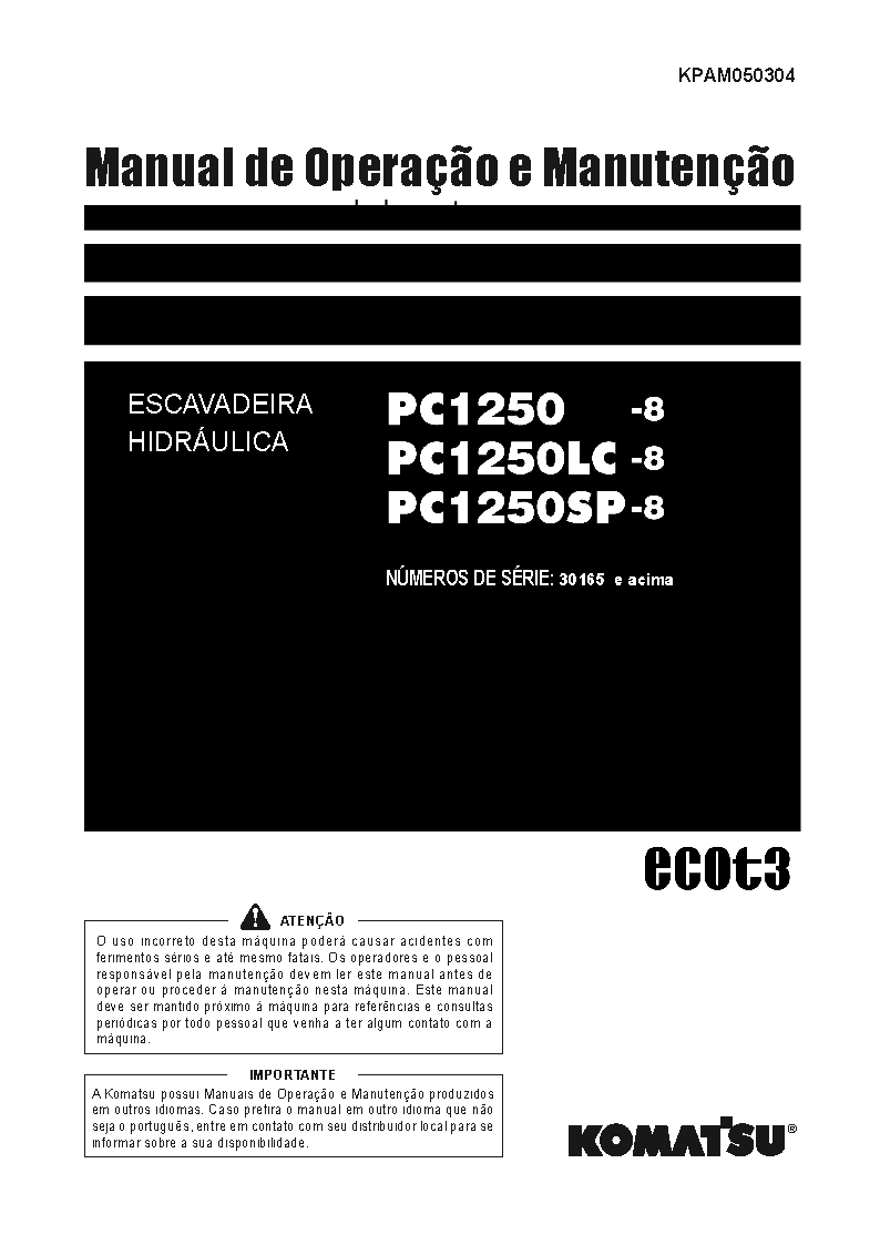PC1250SP-8(JPN) S/N 30165-UP Operation manual (Portuguese)