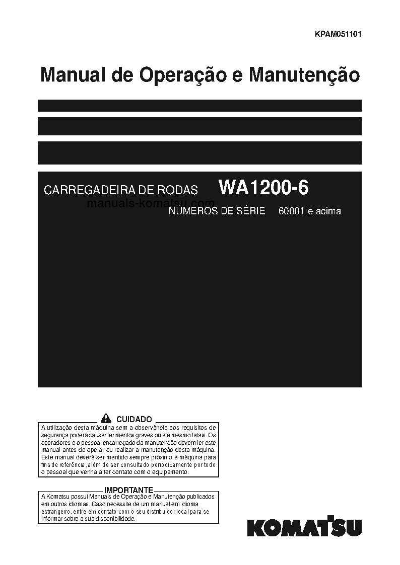 WA1200-6(JPN) S/N 60001-UP Operation manual (Portuguese)