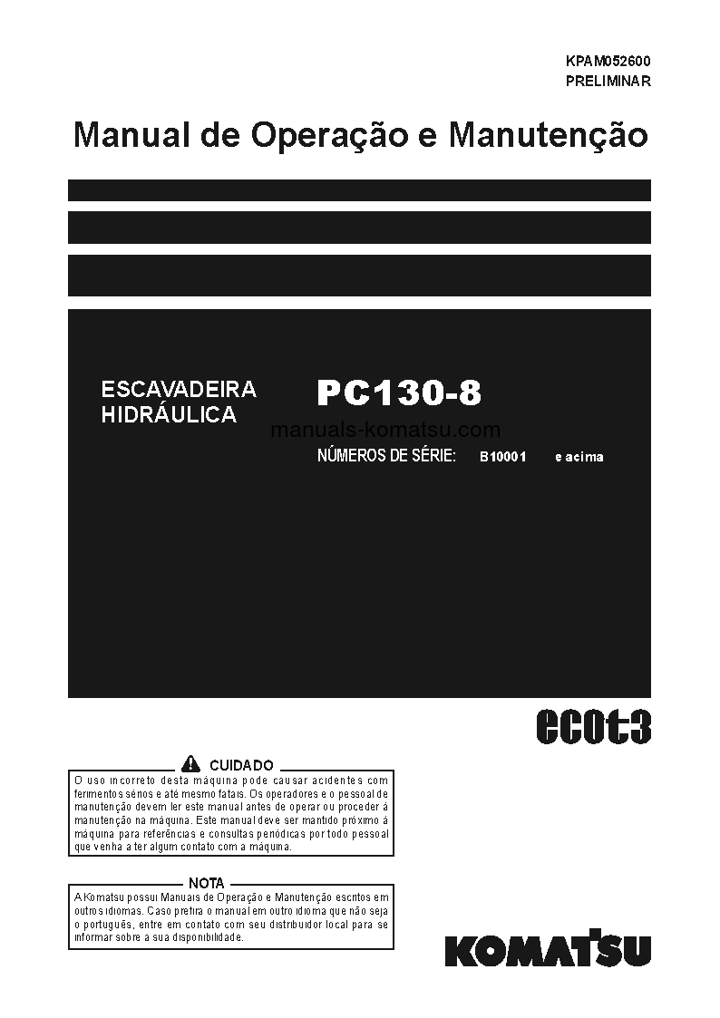 PC130-8(BRA) S/N B10001-UP Operation manual (Portuguese)