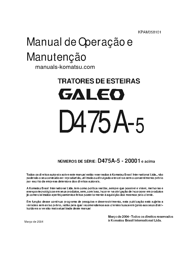D475A-5(JPN) S/N 20001-UP Operation manual (Portuguese)