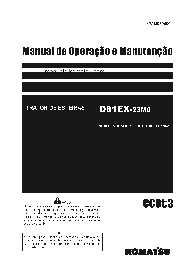 D61EX-23(BRA)-M0 S/N B50001-UP Operation manual (Portuguese)