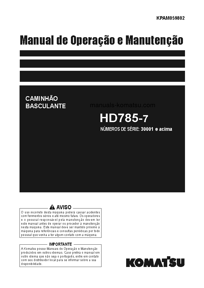 HD785-7(JPN) S/N 30001-UP Operation manual (Portuguese)