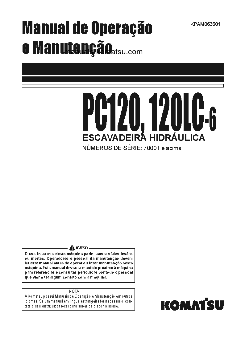 PC120LC-6(JPN) S/N 70001-UP Operation manual (Portuguese)