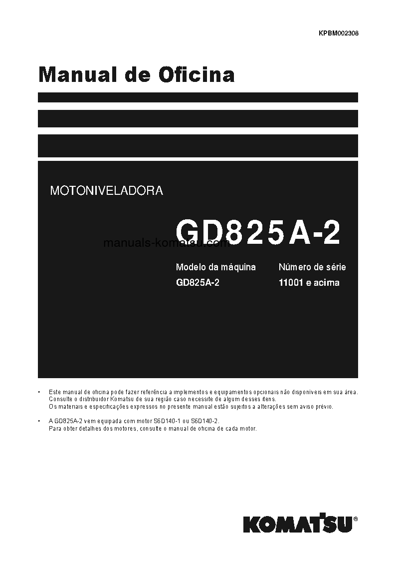 GD825A-2(JPN) S/N 10001-UP Shop (repair) manual (Portuguese)