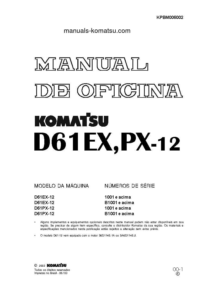 Protected: D61PX-12(BRA) S/N 1001-UP Shop (repair) manual (Portuguese)