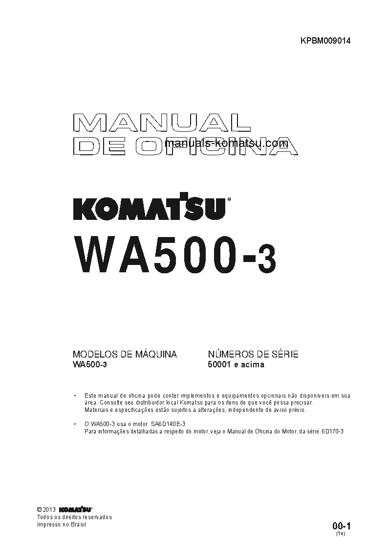 WA500-3(JPN) S/N 50001-UP Shop (repair) manual (Portuguese)