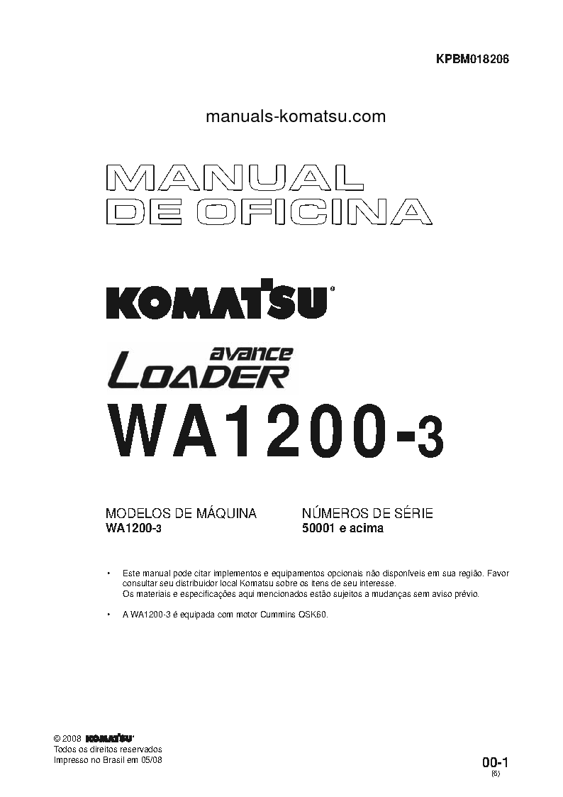 WA1200-3(JPN) S/N 50001-UP Shop (repair) manual (Portuguese)