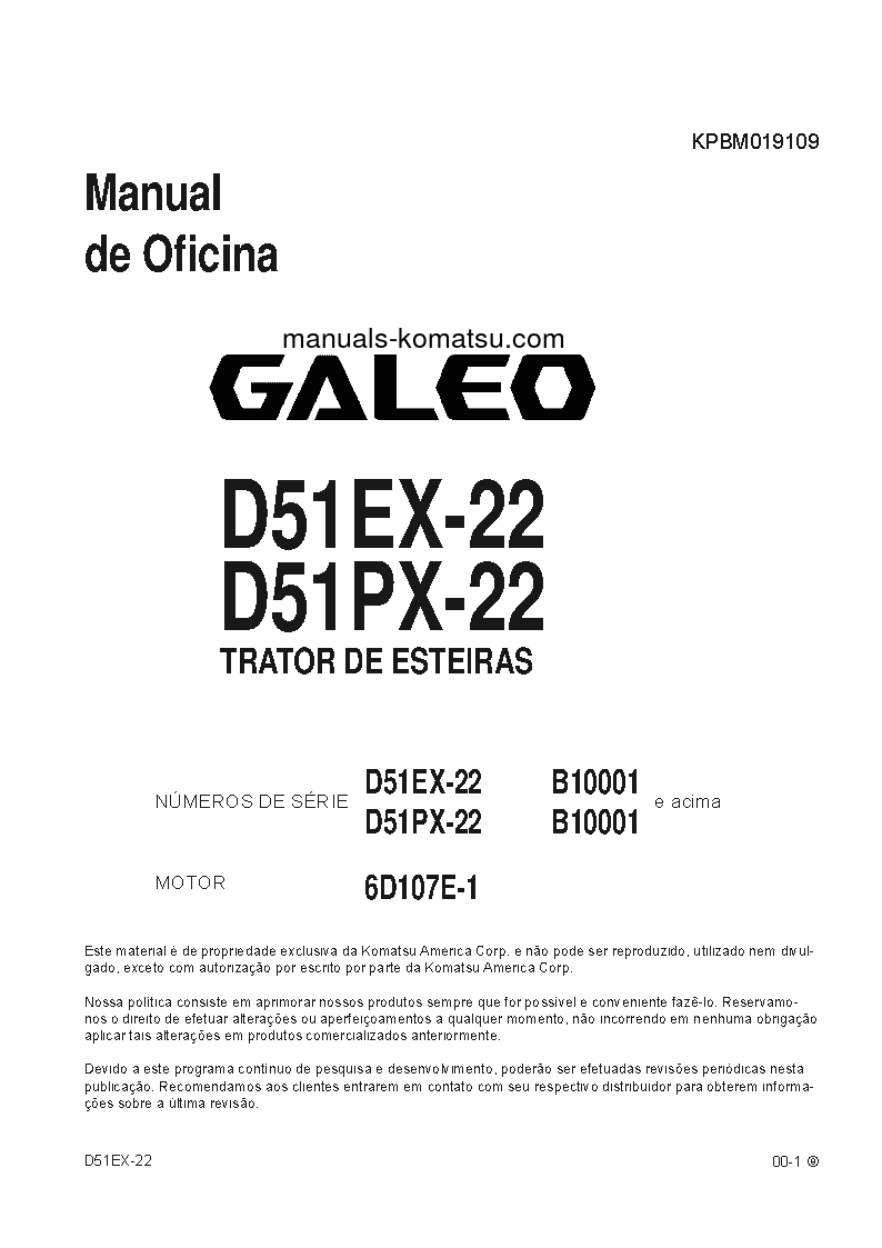 D51PX-22(BRA) S/N B10001-UP Shop (repair) manual (Portuguese)