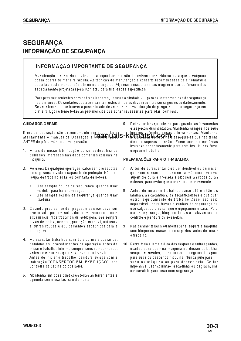 Protected: WD600-3(JPN) S/N 50001-UP Shop (repair) manual (Portuguese)