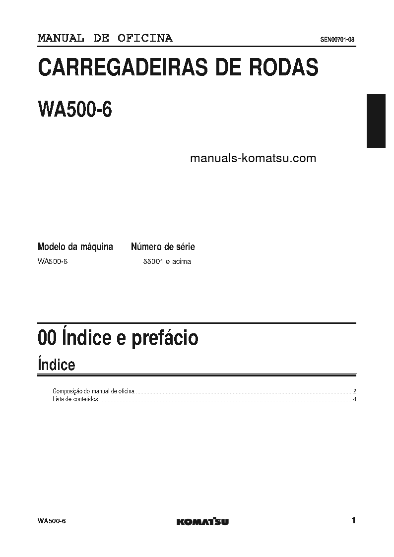 Protected: WA500-6(JPN)-FOR N. AMERICA S/N 55001-UP Shop (repair) manual (Portuguese)