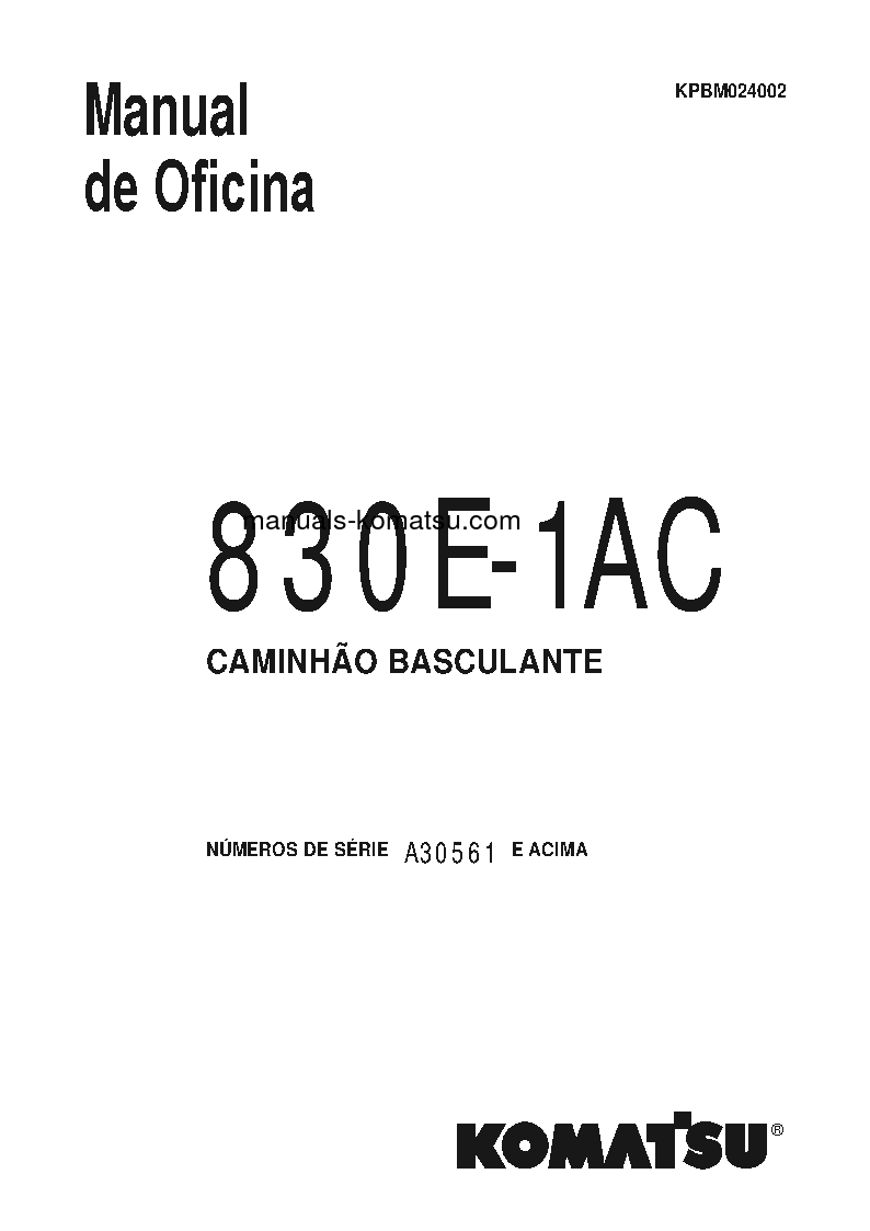 830E-1(USA)-AC S/N A30561-UP Shop (repair) manual (Portuguese)