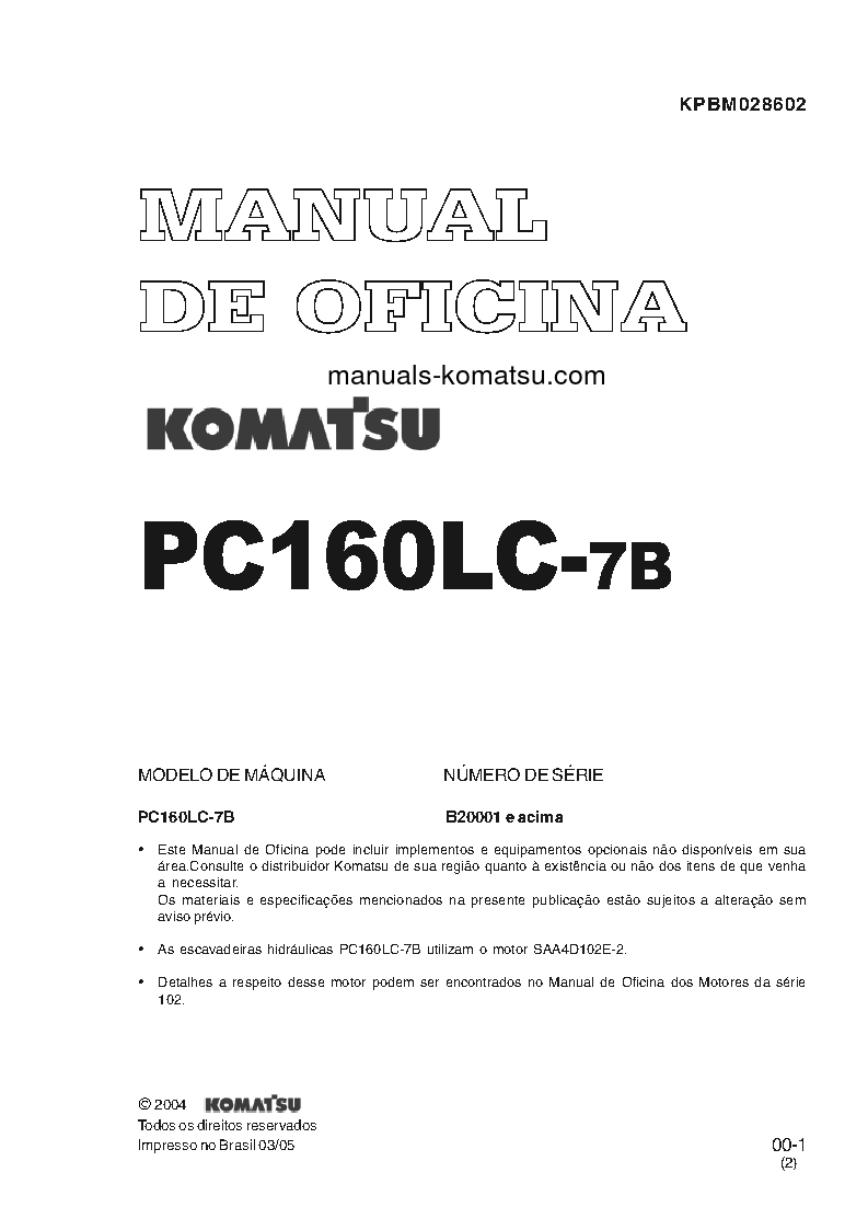 PC160LC-7(BRA) S/N B20001-UP Shop (repair) manual (Portuguese)