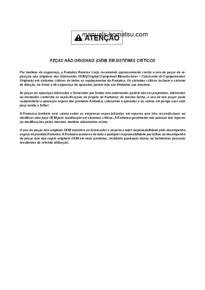 Protected: 930E-4(USA) S/N A31879-A31880 Shop (repair) manual (Portuguese)