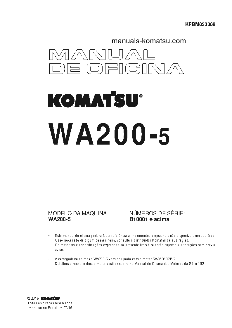 WA200-5(BRA) S/N B10001-UP Shop (repair) manual (Portuguese)