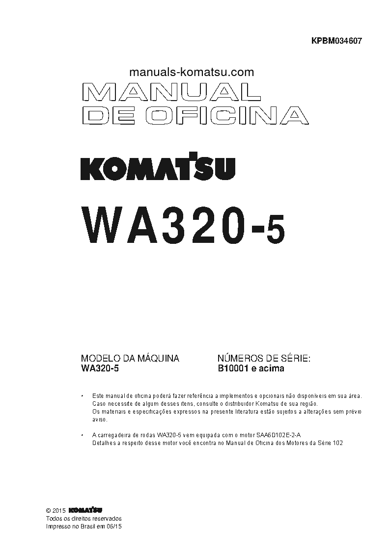 WA320-5(BRA) S/N B10001-UP Shop (repair) manual (Portuguese)