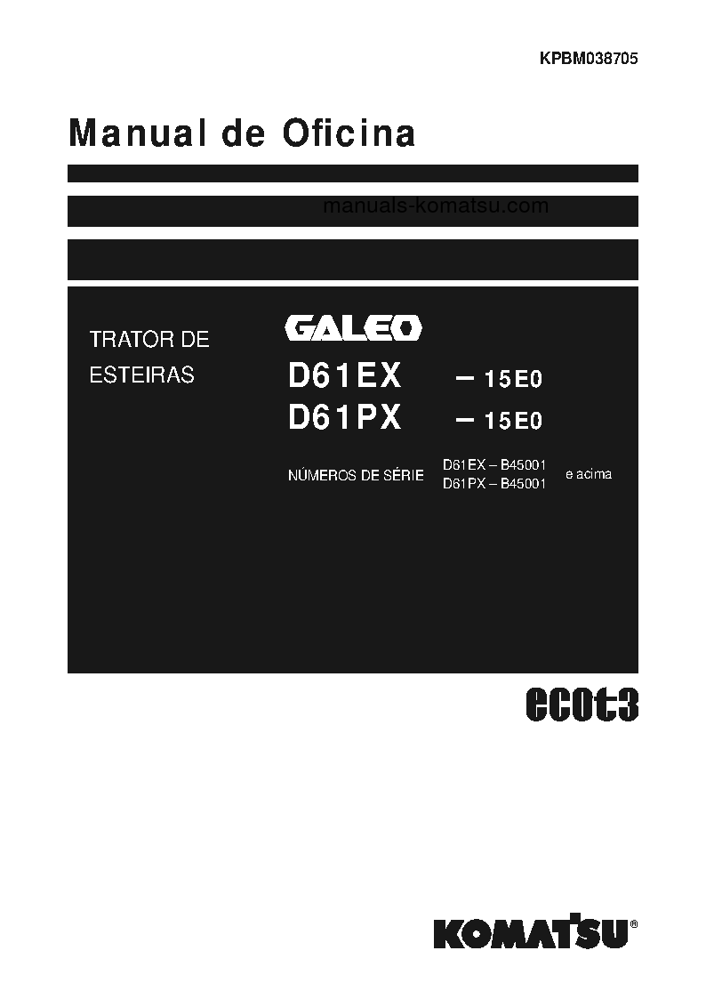 D61EX-15(BRA)-E0 S/N B45001-UP Shop (repair) manual (Portuguese)