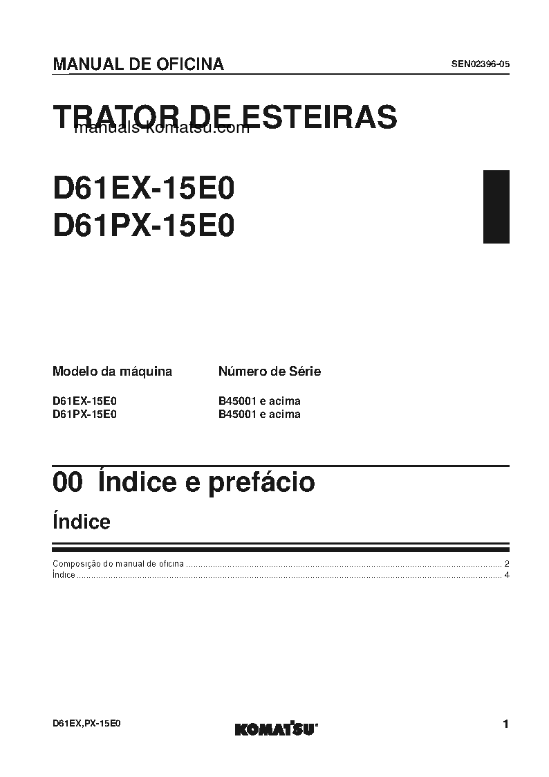 Protected: D61EX-15(BRA)-E0 S/N B45001-UP Shop (repair) manual (Portuguese)