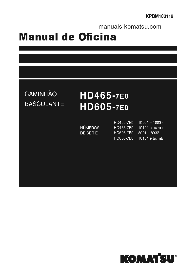 HD605-7(JPN)-E0 S/N 8001-8032 Shop (repair) manual (Portuguese)