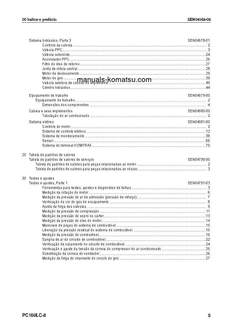 Protected: PC160LC-8(BRA) S/N B30001-UP Shop (repair) manual (Portuguese)